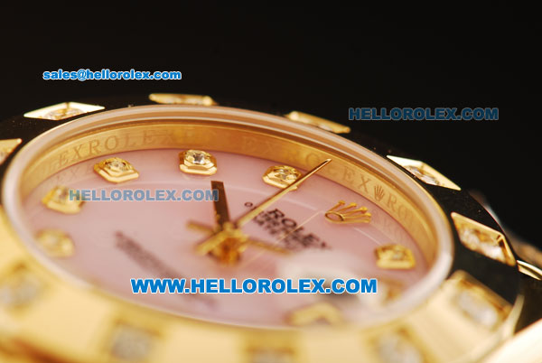 Rolex Datejust Automatic Movement Full Gold with Pink Dial and Diamond Markers-ETA Coating Case - Click Image to Close